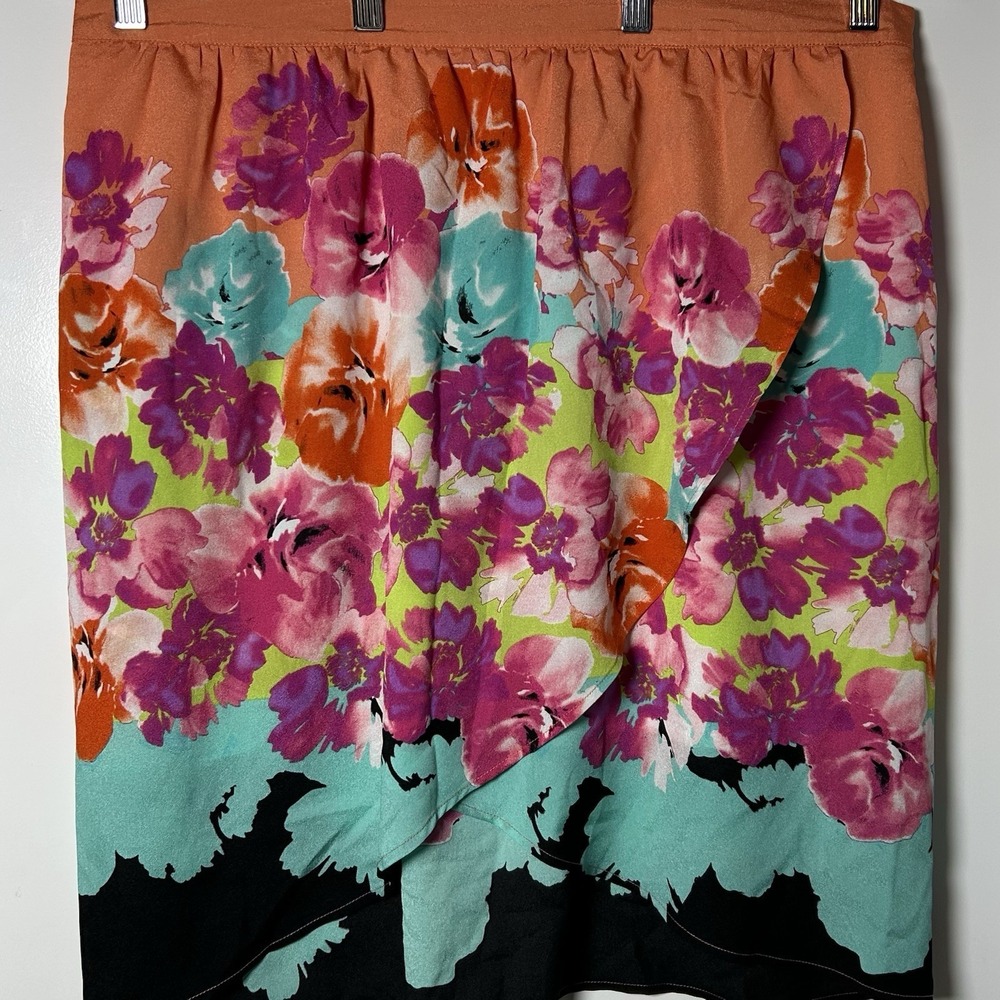 Eloquii Orange‎ Pink Turquoise Watercolor Floral A-Line Skirt Maximalist Style